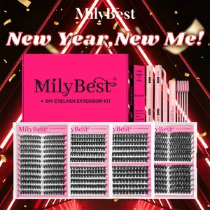 MilyBest 4 Styles Lash Clusters Kit,1 Set Mixed Length Individval Eyelash Extensions Kit,Self Grafting False Eyelashes with Tweezers&Glue&Remover,Prefessional Eye Makeup Accessories for Women