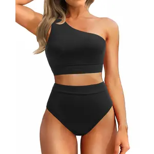 Holipick Women One Shoulder High Waisted Bikini Sets Two Piece Swimsuit Tummy Control Bathing Suit Full Coverage Vacation Swimwear for Women SwimWeek  summervibes