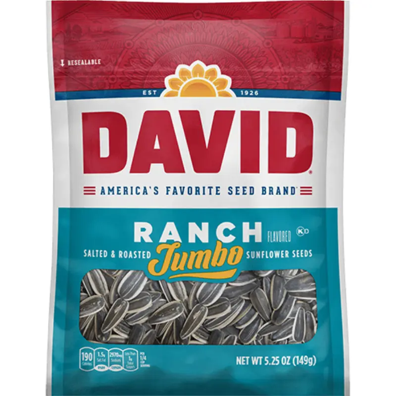 3x David Jumbo Ranch Sunflower Seeds Savory Snack Treat - Crunchy Munchies Roasted Seeds Flavorful Snack 5.25oz