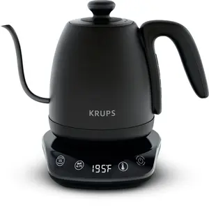 KRUPS Café Control Gooseneck Electric Kettle, Precision Pour Spout for Optimal Flavor, 1L Capacity, 8 Preset Temperatures, Boils 1 Cup in 80 Seconds, 60-Min Keep Warm, Digital Controls, 1350W, Black