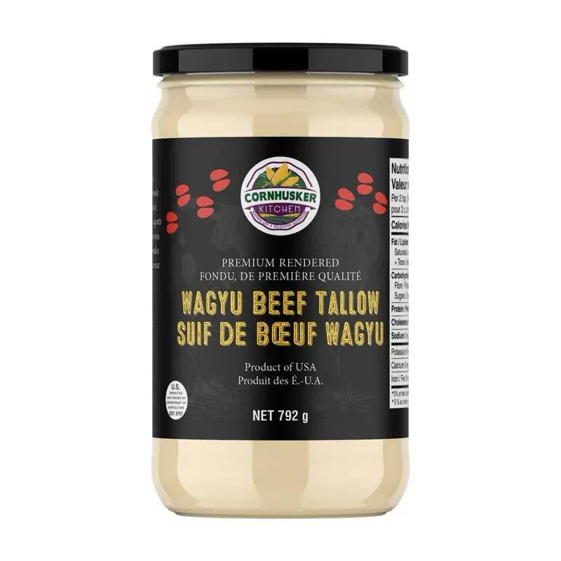 28oz Jar of Wagyu Beef Tallow in Bilingual packaging.