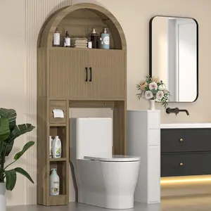 【Suitable for Laundry Room / Bathroom / Mini Bar...】AHB Over The Toilet Storage Cabinet, Farmhouse Bathroom Organizer, Storage Organizer Cabinet with Elegant Arched Design and Adjustable Shelf, for Washroom, Laundry and Restroom (White)