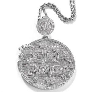 Homemade Large Circular Letter Pendant Necklace, Ice Micro Layered Circular Necklace, Men'S Hip-Hop Personalized Jewelry