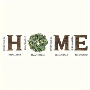 Wooden Home Letters with Wreath Artificial Eucalyptus Modern Decorative Hanging Farmhouse Sign for Living Room & Kitchen - Housewarming & Couple Gifts - Christmas Decoration