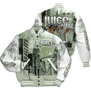 Varsity Jacket Match Seafoam Sail 4s Sneakers, You Got The Juice Graphic, Oversized Streetwear Baseball Coat