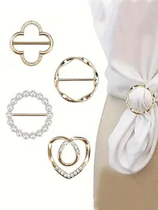 4-Pack Elegant Scarf Ring Clips - Zinc Alloy Metal Round Shirt Clip Buckles for Ties, Dresses, and Scarves, Fashion Accessory for Women, No Feather, Care Instructions Included Adjustable Clip