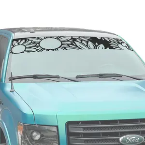 Matte Black Die-Cut Vinyl Sunflower Banner Visor 12"x64" Car Sticker