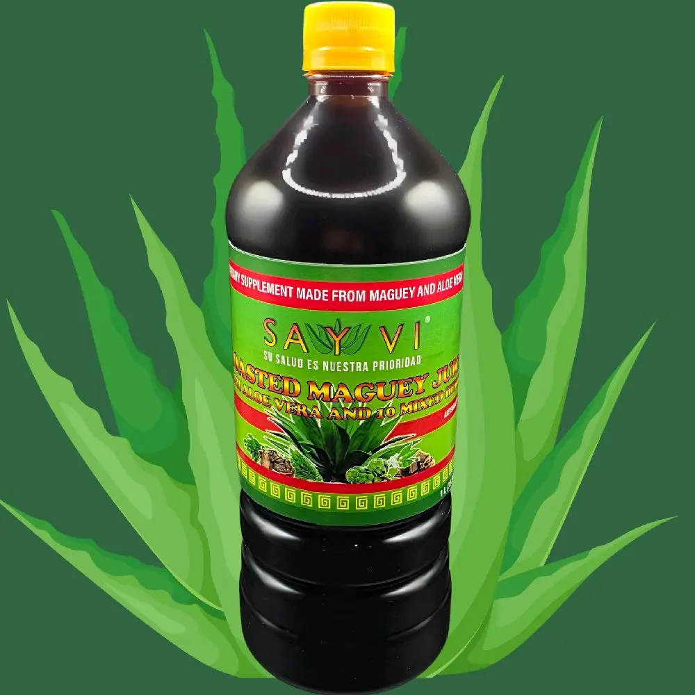 Sayvi Roasted Maguey Juice with Aloe Vera and 10 medicinal plants- Natural Dietary Supplement for Health - 100% Pure Maguey & Aloe Vera Blend Jugo de maguey asado con Sabila y 10 plantas medicinales SAYVI