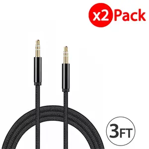 PC iPod CAR iPhone 2x 3.5mm Braided Male to Male Stereo Audio AUX Cable Cord with De-Oxygenated Copper Conductor