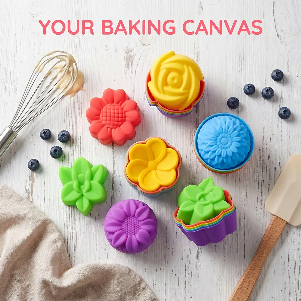 36 Pcs Silicone Baking Cups Set - Home Baking Supplies, 5cm Nonstick Reusable Silicone Muffin Pans & Cupcake Pan, Flexible (Flexibility Feature), BPA-Free Dishwasher-Safe Molds for Family Fun