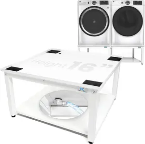 EZ Laundry | Upgraded Universal Laundry Pedestal Platform – 700lbs Capacity, Raises 16” with Built-in Drain Pan + Drain Hose, Adjustable Rubber Feet, Anti-Vibration Features & Storage Shelf fits 27", 28" & 29" Washer & Dryer (White)