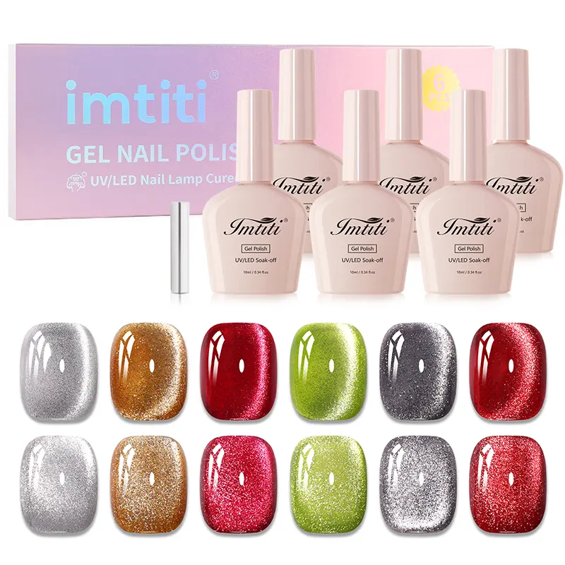 IMTITI Gel Nail Polish Set – 10ML Each, Glitter Diamond Shimmer, Soak-Off UV/LED Manicure Kit with Free Magnet & Top Gloss outdoorfun Cosmetic