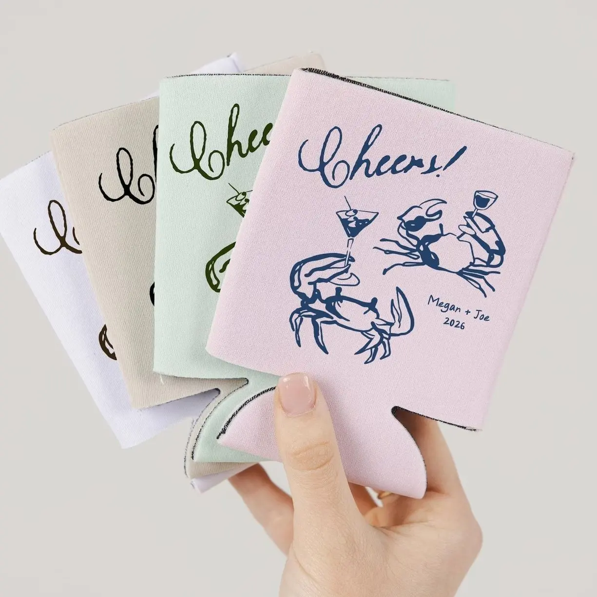 Cheers Crab Can Cooler: Custom Coastal Bachelorette Party Can Coolers or Wedding Party Favors