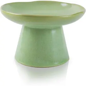 6.1" Raised Cat Bowls Ceramic Elevated Food Bowl for Flat Faced Cats and Small Dogs Porcelain Feeder Stress Free Protect Cat’s Spine Green