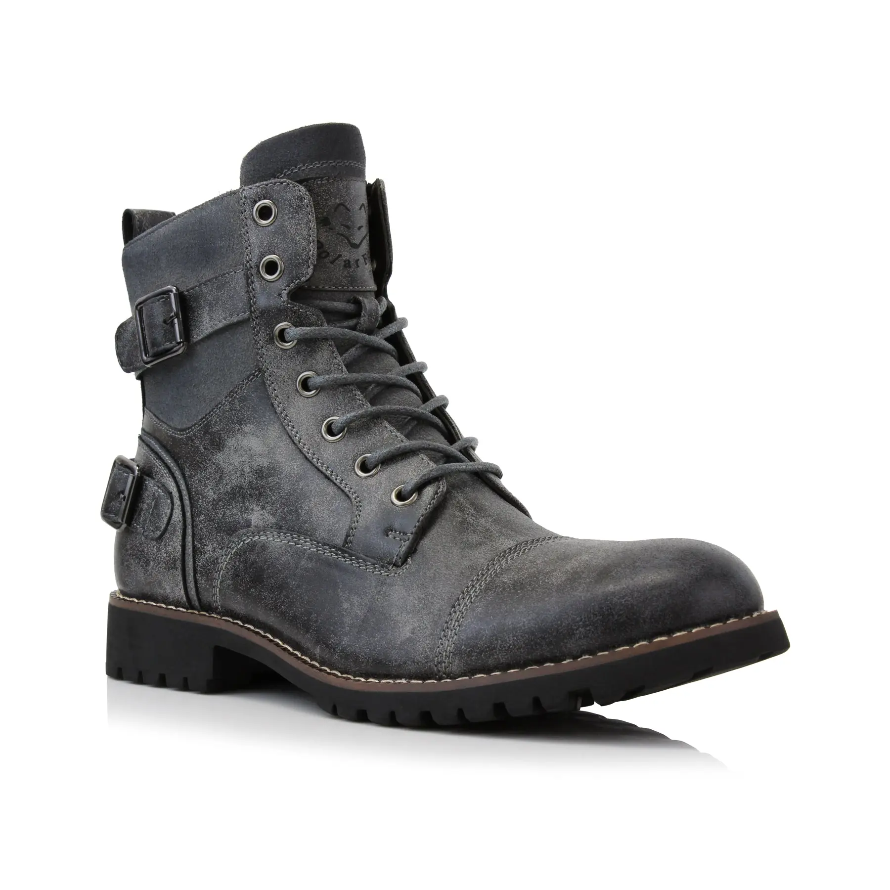 Polar Fox Patrick classic cap-toe motorcycle boots, in Grey, Men's Size 6.5 - 13