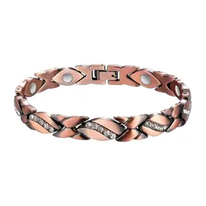 Ladies' red copper magnetic bracelet with 3500 Gauss magnet, crystal Valentine's Day jewelry gift, adjustable size tool for wearing, bracelet journey inlaid with shiny gemstones to relieve joint pain, magnetic bracelet Christmas Birthday Jewelry Gift