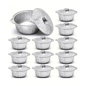 10/5 pack disposable aluminum foil pans with lids, round aluminum foil trays, disposable cookware food containers, suitable for vacations, camping, baking, heating and cooking.