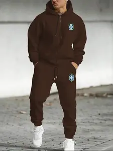 [Football Theme Outfit] Oversized Loose Full-Zip Hooded Hoodie Set Unisex Couple Style. Brazil Badge Sporty Street Pure Black Basic Style Sweatpants Two-Piece Streetwear Tracksuit Set. Slimming Versatile Four Seasons Wear #FootballOutfit #Sportswear