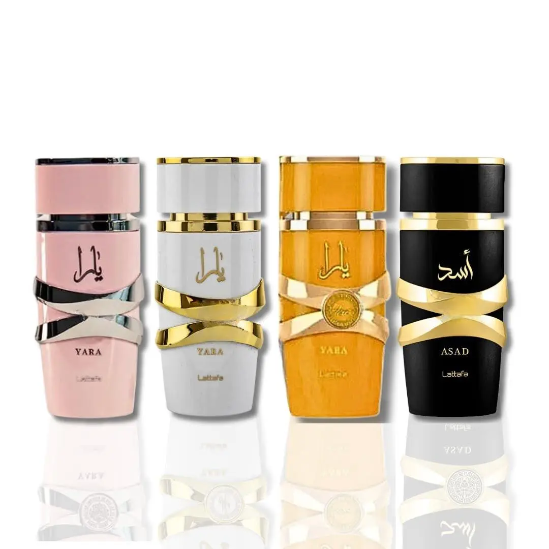 Lattafa for Unisex 4 Piece Eau de Parfum Gift Set (Yara for Women + Yara Moi for Women + Yara Tous for Women + Asad for Men) 3.4 Ounce/100 ml each Eclaire Eau De Parfum Spray