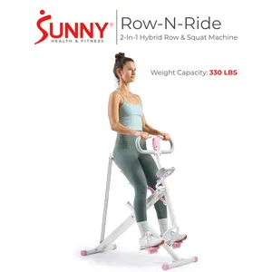 SUNNY Pink Foldable Squat Machine 330lbs for Glutes Workout Adjustable Resistance Full-Body Cardio Exercise Machine Rowing Assist Trainer Low-Impact Butt Thighs Ab Back Leg Press Hip Thrust Fitness Core Women Easy Setup Upright Row-N-Ride Home Equipment