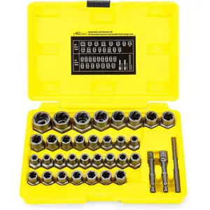Bolt Extractor Kit, 35- Stripped Bolt Extractor Socket Set, 1/4" & 3/8" Drive Easy Out Socket Set, Nut Remover for Removing Broken, Rusted, Rounded Fasteners