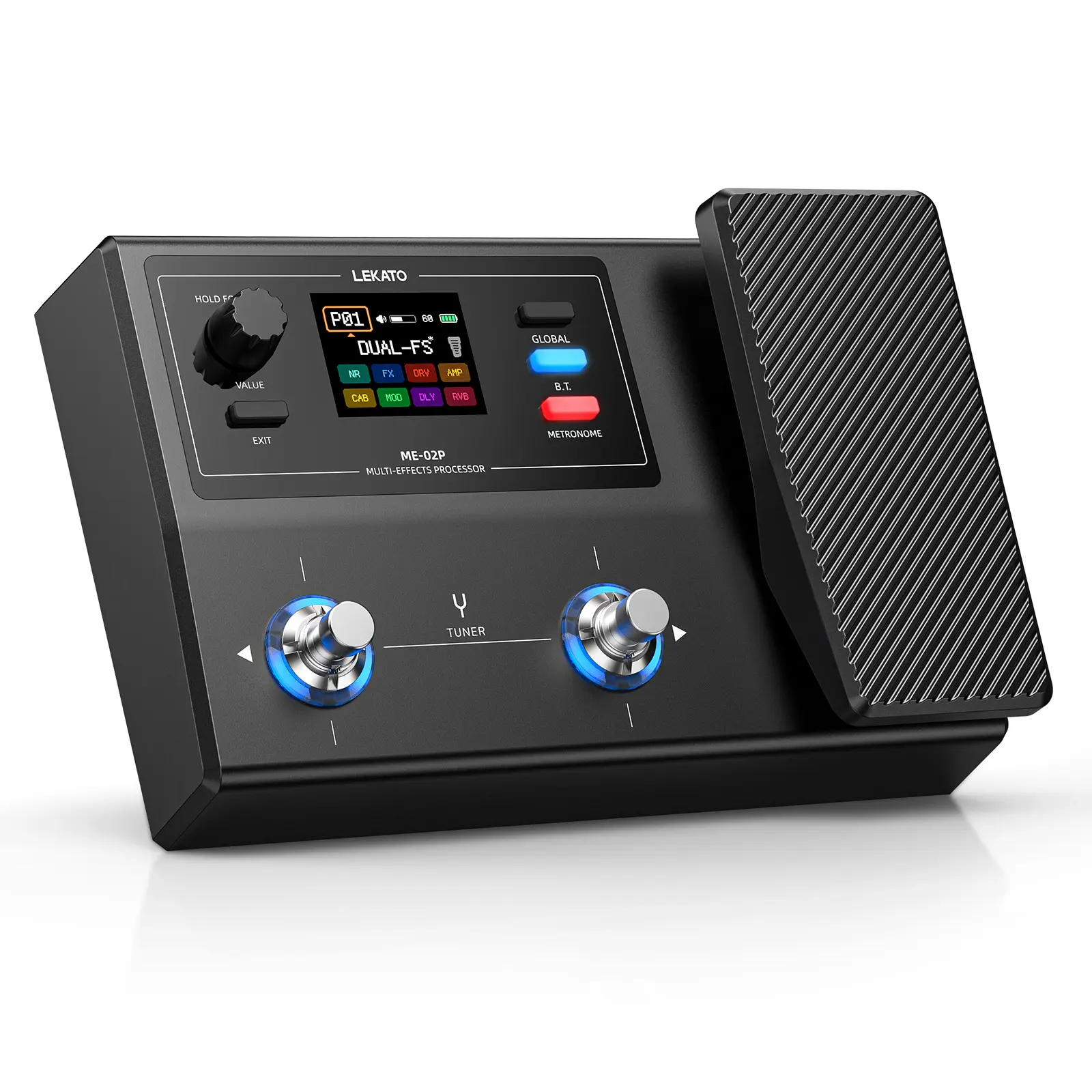 LEKATO ME-02P Rechargeable Multi Effects Guitar Pedal with Expression Wah Volume, 70 Effects 35 Amp IR Cab, 100 Presets, Looper Drum, Type-C USB OTG Audio Interface, Color Screen Black