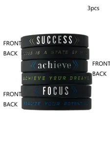 3pcs Letter Pattern Bangle for Women & Men, Fashion All-match Silicone Wristband, Trendy Accessories for Party and Daily Life, Stackable Bracelets, Fashionable Bangle