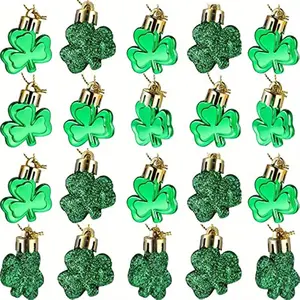 24pcs Christmas Tree Shamrocks Ornaments St Patrick's Day Ornament Good Luck Clover Hanging Bauble For Xmas Valentines Day Table Shelf Festival Decorations, St Patrick's Day Decoration