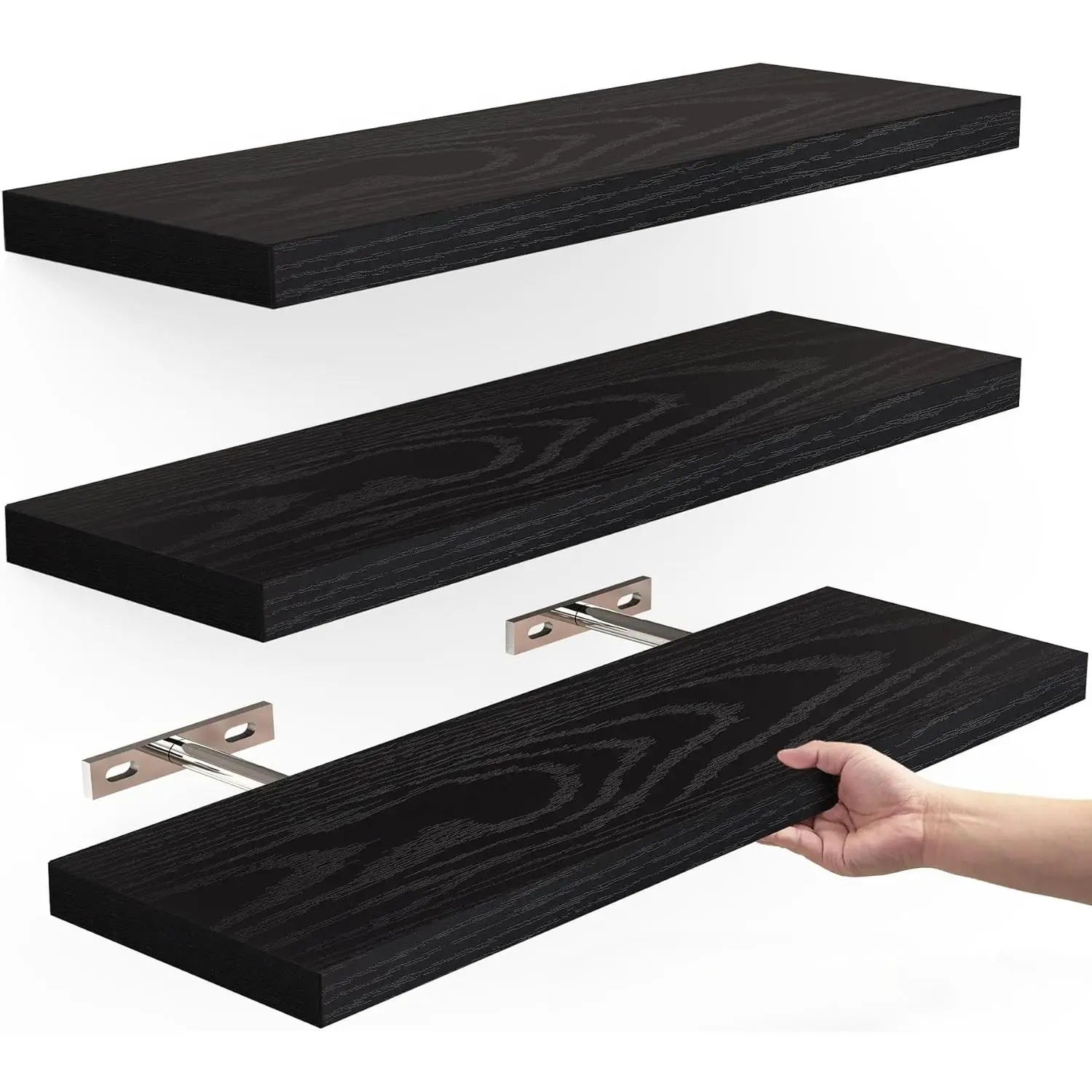 Wooden Floating Shelves decoration for Bathroom, Bedroom,Hanging Shelf forStorage/Room Decor(Black,Set of 3,16in)Family Gift,Nice Gift Home Supplies