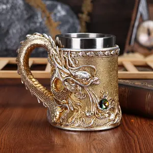 Oriental Dragon Stainless Steel Beer Mug, Large Capacity Coffee Mug, 3D Dragon Sculpture Desktop Decoration, Creative Christmas Gift, Father's Day Present