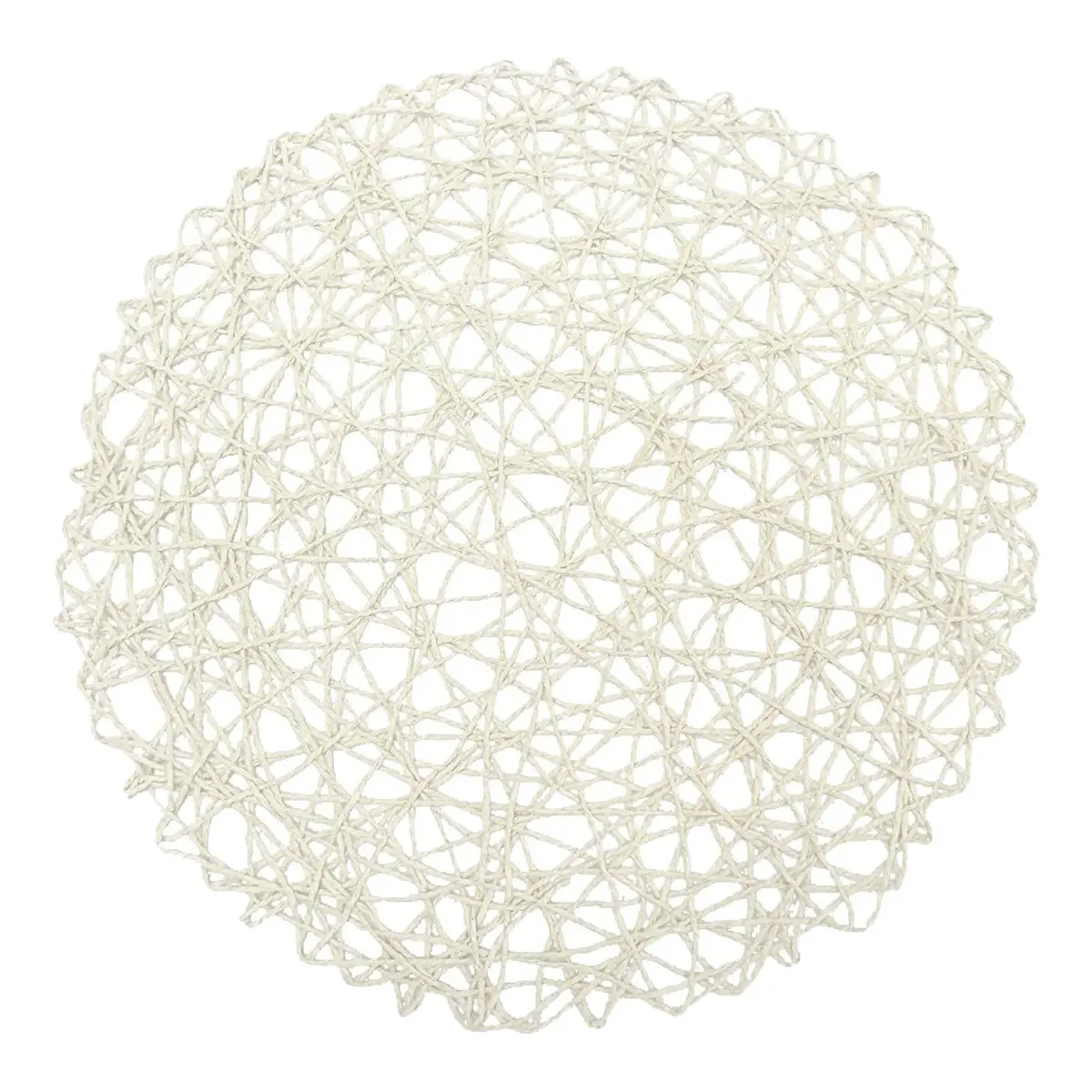 Set of 12 Stylish White Handmade Natural Paper Fiber Woven Round Placemats, 15-in (38cm) Durable Heat-Resistant, Classroom & Household Decor, Kids Tableware Protection, Spot Clean, Fits Most Dishes