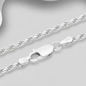Sterling Silver Rope Chain with Clasp Closure and Simple Design