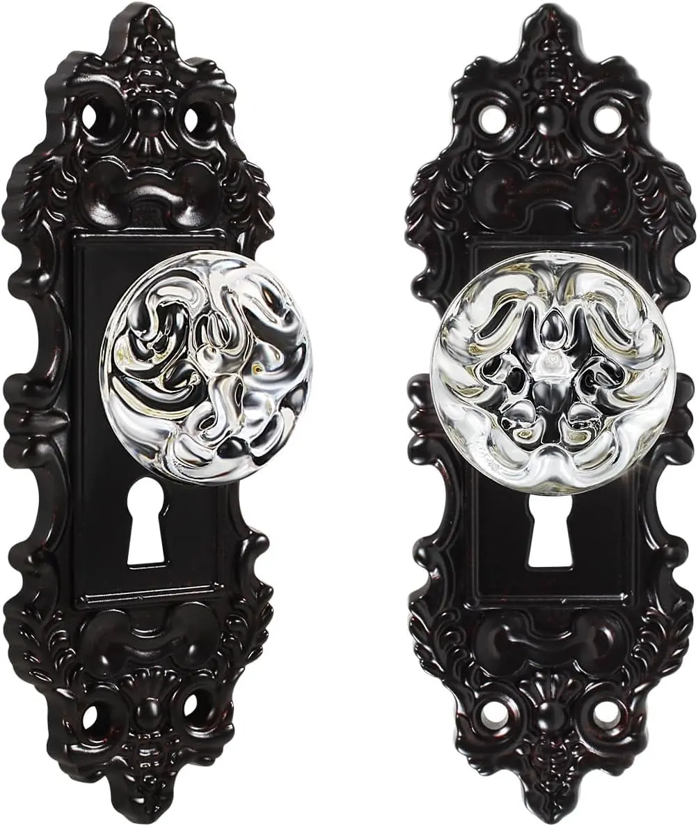 Dummy Door Knob Interior 2 Pack  Glass Door Knobs Antique Black Cabinet Knobs Keyless Decorative Hallway Closet Door Pulls Dresser Handles
