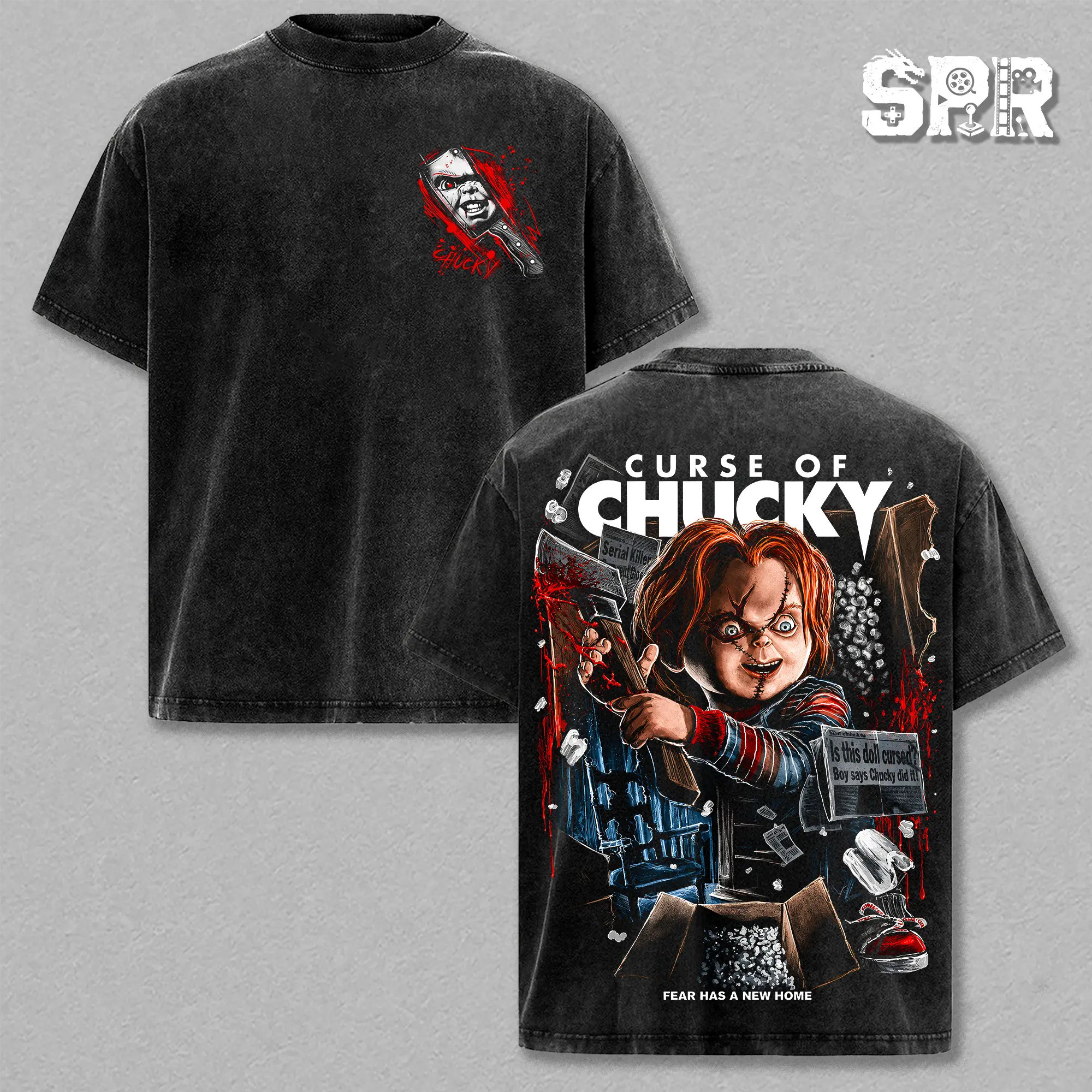 Chucky – Child's Play Oversize Horror Graphic Tee, Acid Washed Heavy Cotton Shirt, Vintage Streetwear, Unisex Casual Wear, Movie Merch, Gift for Horror Fans