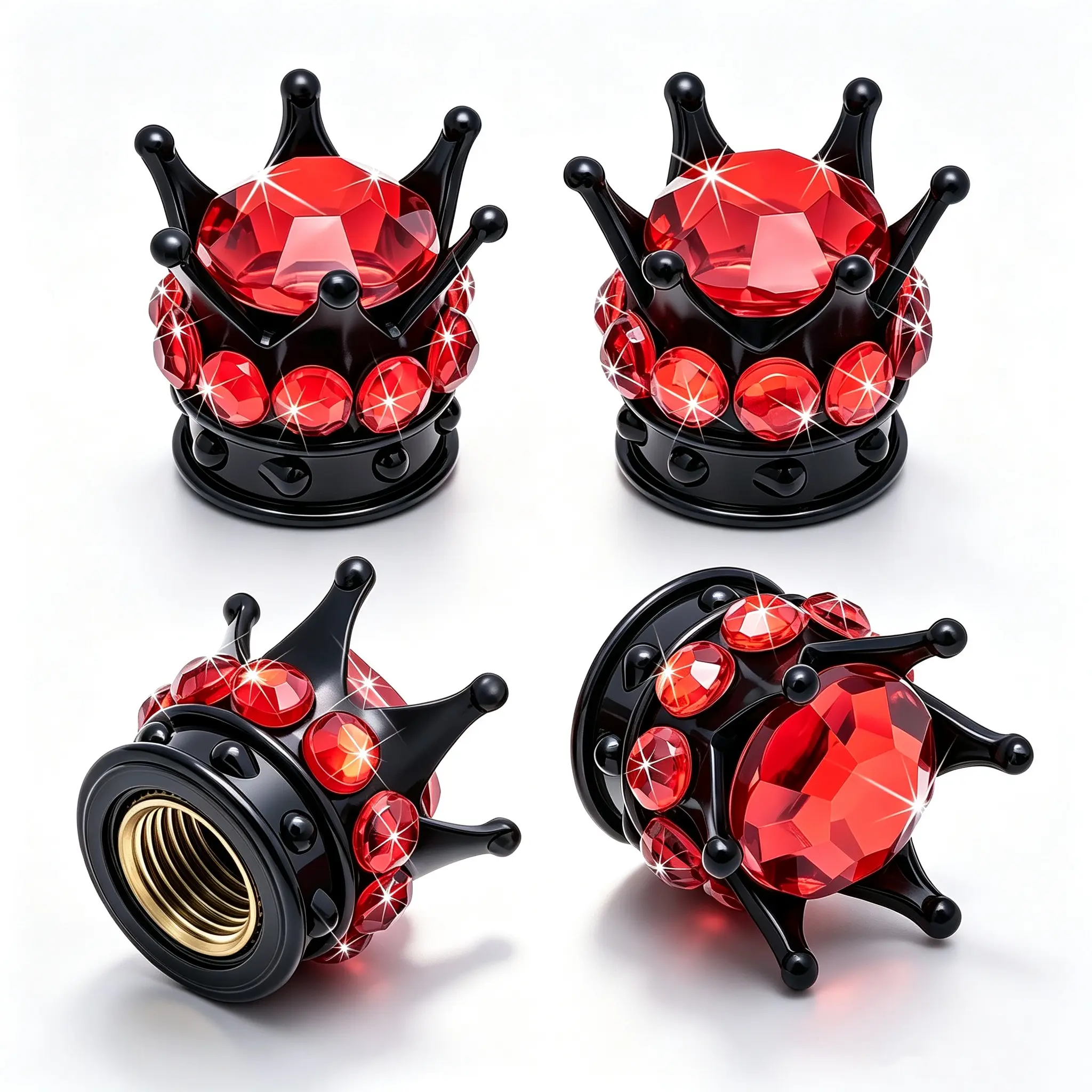 4PCS Crown Shape Bling Tire Stem Valve Caps Set - ABS Plastic, Crystal Diamond, Universal Copper Core, Hand Tighten Covers for Cars, SUVs, Bikes