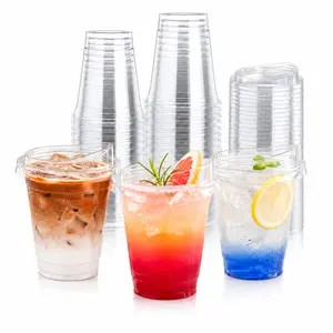 100pc 12oz/16oz/20oz/24oz Bulk Plastic Cups with Direct- Lids Disposable Coffee Protein Shake and Juice cup Cups Round Bases No Handles Portable Birthdays Wedding Parties| BPA Free PET Reusable Large party drink iced Pop Cups Cocktail Cups outdoorfun