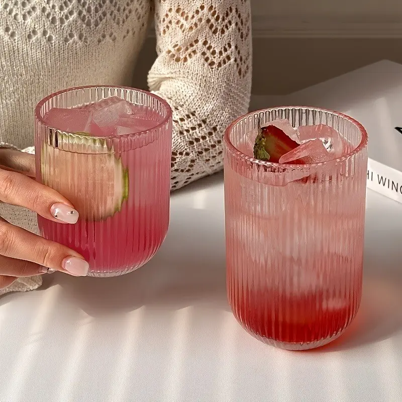 Vertical Striped Glass Cups, 4/6pcs Juice Cup, Wine Glass, Drinking Glasses, Glass Beverage Cups, Drinkware, Suitable for Cocktails, Beer, Lemonade, Iced Tea, Mixed Drinks, Drink Presentation