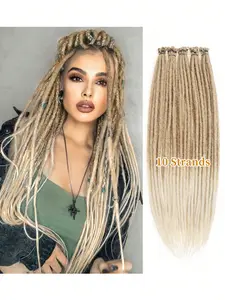 24 Inch Dreadlock Extensions 10 Strands Hippie Single Ended Dreads Ombre Blonde 0.6 Cm Width Loc Extensions Reggae Style, Synthetic Braids, Curly Crochet Hair For Women Christmas New Year Carnival Music Festival