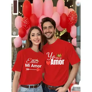 Couple Outfit,Please Order Separately for Men and Women,1 Romantic Couple Matching "Eros" Printed T-Shirt - Casual Crew Neck Short Sleeve, Stretch Polyester Blend, - Perfect for Valentine's Day, Valentine's Day T-Shirt Holiday Gift