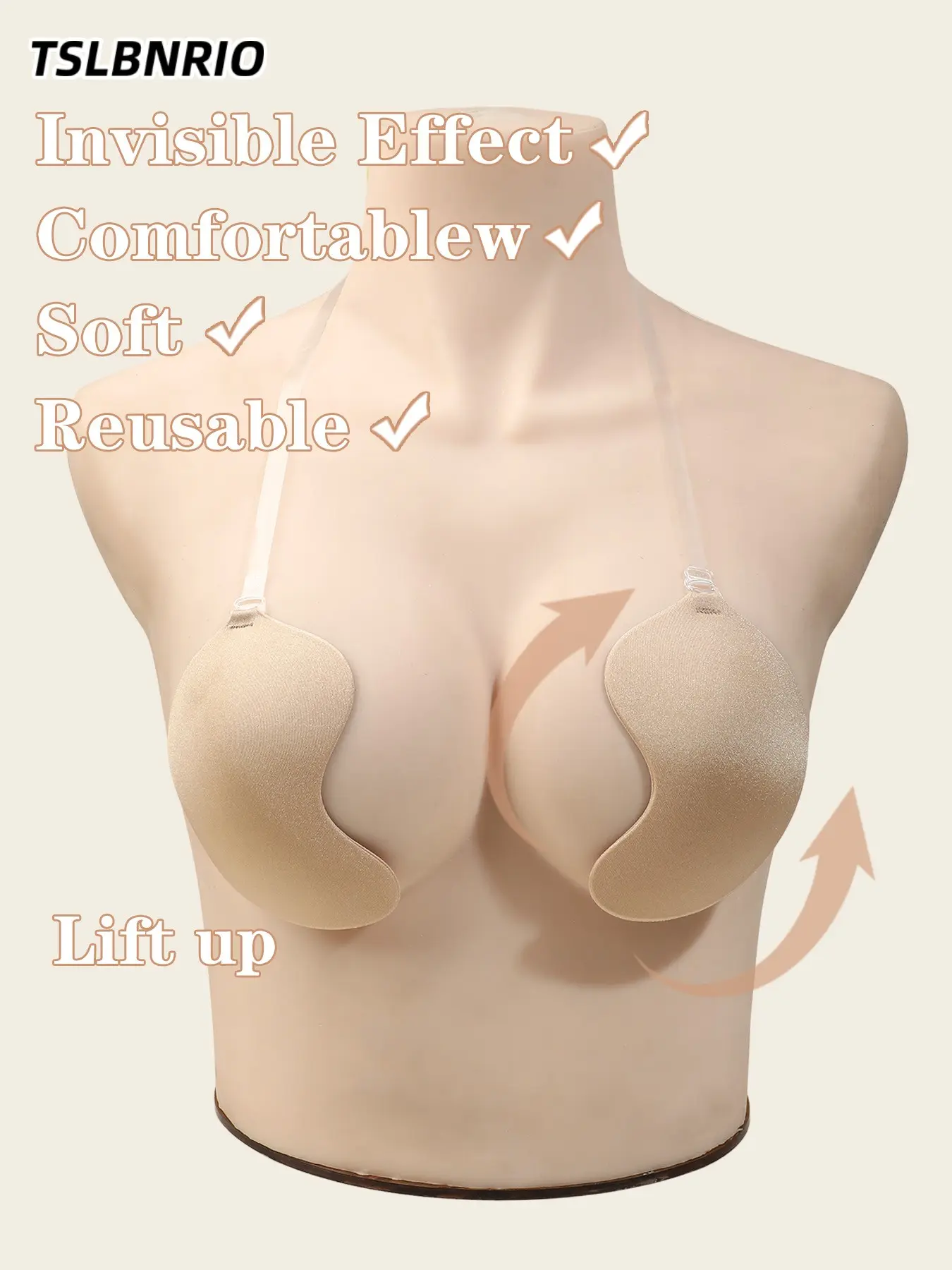 Mango-Shaped Invisible Push Up Bra with Transparent Halter Straps, Soft Fabric & Strong Adhesive, Reusable Comfortable, Elegant Fit, Perfect for Summer Backless Dresses, Wedding Gowns & Halter Tops, Underwear