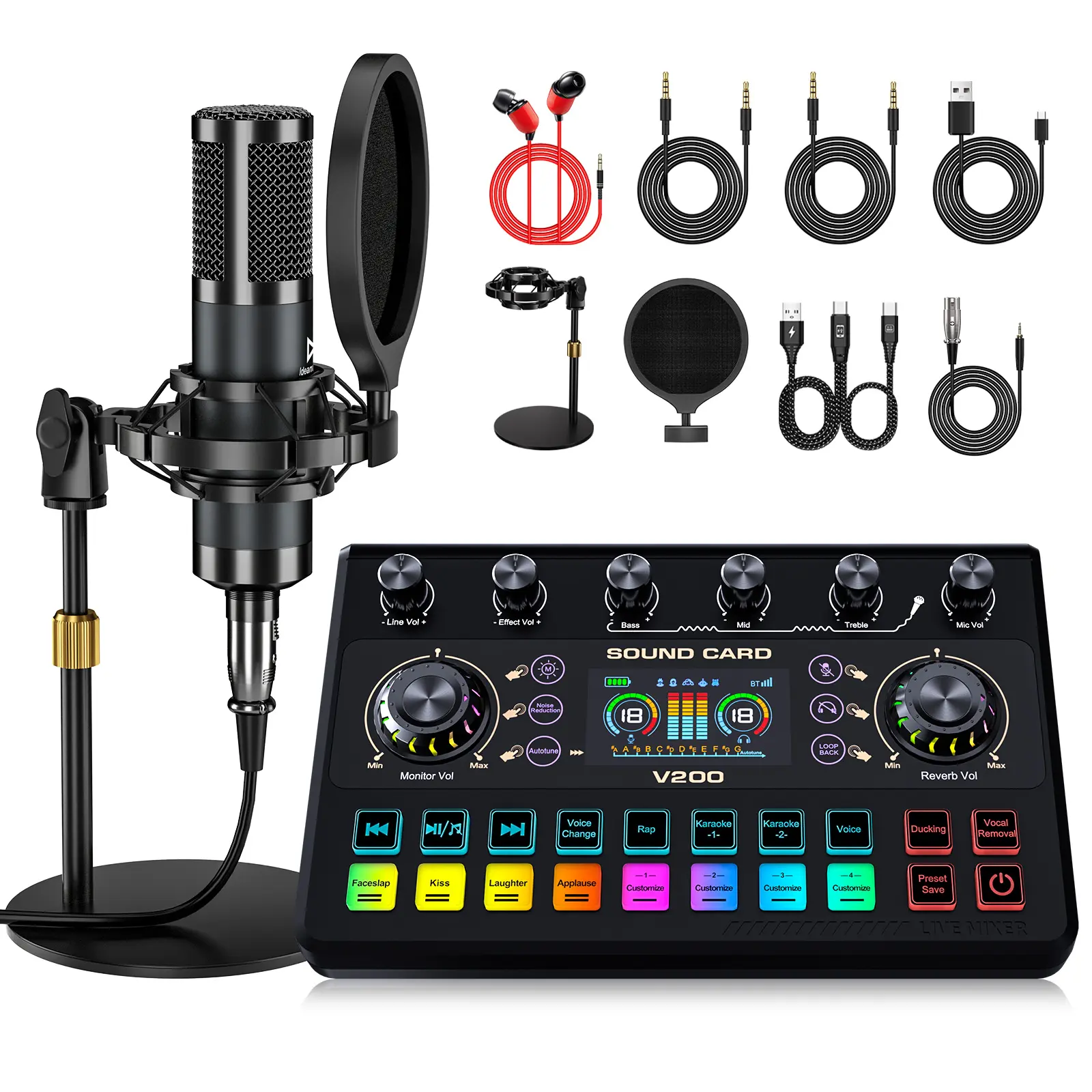 Ideanthro V200-P15 Sound Card Mixer - Wired Live Audio Mixer with 5 Voice Modes, 10+ Sound Effects, Independent EQ, Noise Reduction for Streaming, Podcasting Beginners, Wired Mixer,back to school,back to school haul