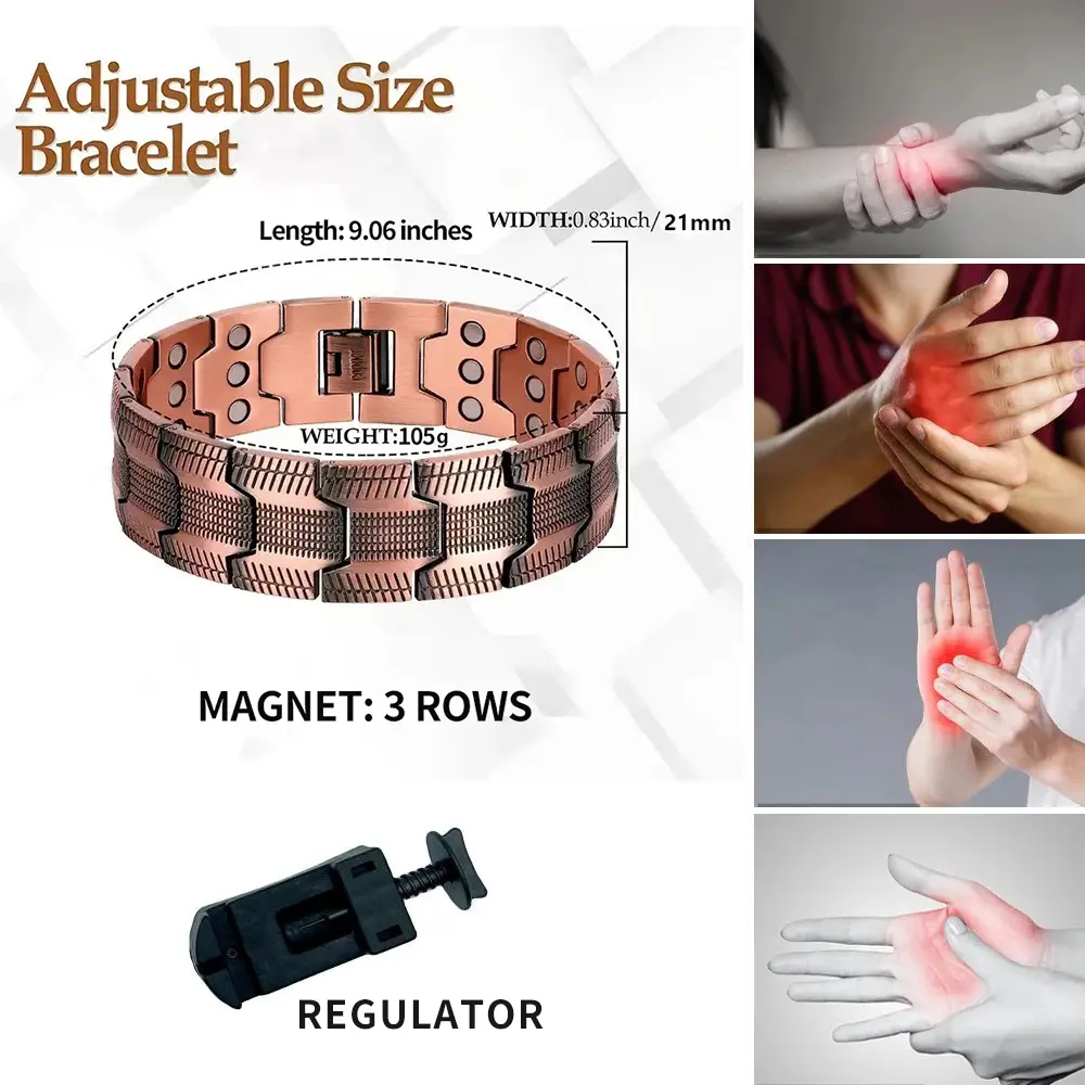 3x Men's Copper Magnetic Bracelet with Triple Super Magnet, 99.99% Pure Copper Magnetic Bracelet, Adjustable Size Tool to Relieve Joint Pain, Improve Energy Circulation Magnetic Bracelet, Suitable for Men's Father's Day Valentine's Day Jewelry Gift summer