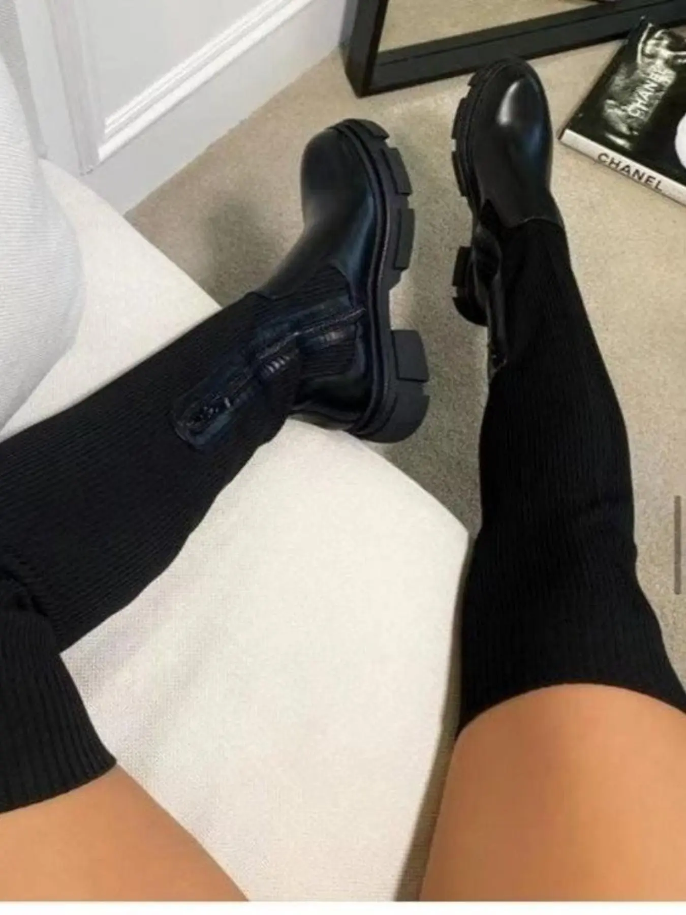 Women's Chunky Heel Solid Color Outdoor Boots, Fashion Casual Thick Sole Rubber Over-The-Knee Boots, Winter Warm Long Boots, Thigh High Boots, Footwear