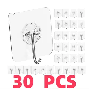 30 PCS Clear Adhesive Hooks - No-Drill Home Organization Essential for Kitchen/Bathroom | Viral Space-Saving Hack on TikTok!