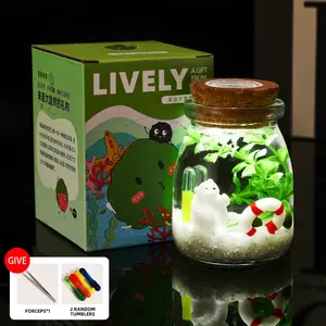 Healing Live Aquarium Plant - Marimo Moss Ball Micro-Landscape, Low-Maintenance Glass Mini Peninsula Ecosystem, Self-Sustaining Aquatic Habitat for Desk (Includes LIVELY Moss Ball Pet)