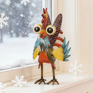 Colorful Metal Rooster Statue Animal Art Patio Decoration Durable Farmhouse Style Outdoor Decor Artistic Garden decoration Creative Figurine Gift for All Occasions Christmas Thanksgiving Rustic Iron Figurine 7.87x5.91 inches