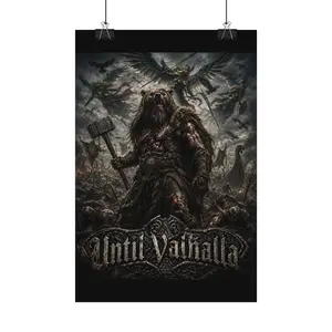Viking Warrior 'Until Valhalla' Satin Poster | Norse Mythology, Battle Scene