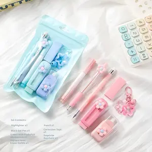 1 set of colorful stationery sets, available in 4 colors with 7 pieces per set, cute study supplies, classroom supplies, Office School Supplies, durable school essentials, student essentials, perfect holiday gifts