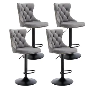 Set of 2 or 4 Modern Swivel Adjustable Bar Stools,Velvet Tufted Bar Chairs with Black Leg & Backrest and Nailhead Trim,Comfortable cushioned bar chair,Swivel Bar stools for Kitchen Island,For Kitchen Island,Counter Height Chair for Kitchen,Bar,Dining Room