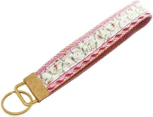 Floral Embroidered Fabric  Wristlet Key Fob   Key Chain Holder  Wristband for Women